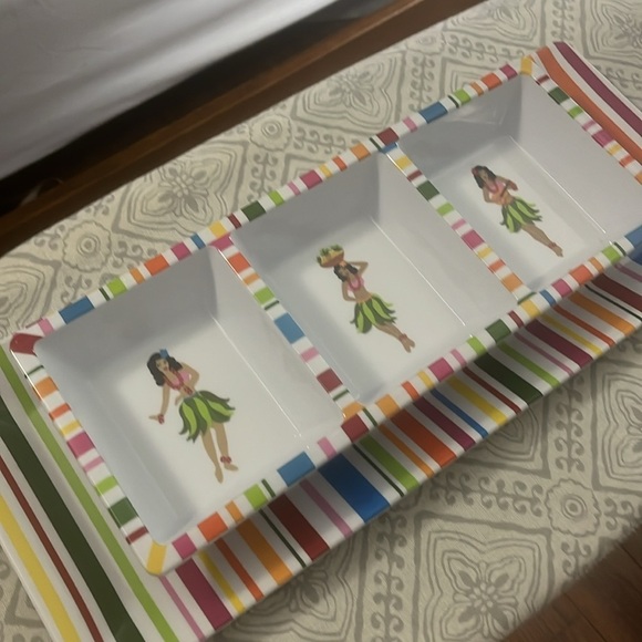 Rectangular 3 Section Heavy Weight Plastic Dish Hula Girls Design Aloha Summer - Picture 1 of 4